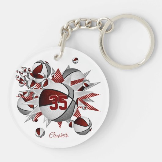 女の子マルーンの灰色のバスケットボールの星 キーホルダー (裏面)