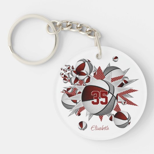 女の子マルーンの灰色のバスケットボールの星 キーホルダー (正面)