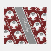 女の子マルーン灰色サッカーボール文字パターン フリースブランケット (正面(横))