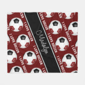 女の子マルーン黒サッカーボール文字パターン フリースブランケット (正面(横))