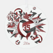 女の子マルーン黒バレーボールスターズはキープキープ メタルオーナメント (裏面)