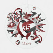 女の子マルーン黒バレーボールスターズはキープキープ メタルオーナメント (正面)