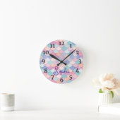 女の子マーメイドパーソナライズされたネーム時計 ラウンド壁時計 (ホーム)