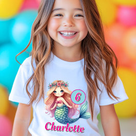 女の子マーメイド年齢と名前の誕生日 Tシャツ