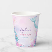 女の子マーメイド誕生日パパーソナライズされたーティ 紙コップ (正面)