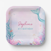 女の子マーメイド誕生日パーティー水色 ペーパープレート (正面)