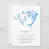女の子ミニマリストのドルフィンおもしろいのベビーシャワー 招待状 (正面)