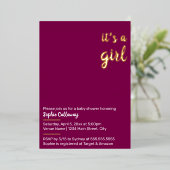 女の子ミニマルなベビーシャワー 箔招待状 (立ち正面)