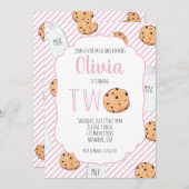 女の子ミルクとクッキーのピンクの2番目の誕生日 招待状 (正面/裏面)