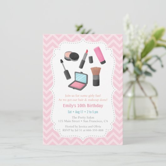 女の子メイクアップバースデーパーティ招待状 招待状 (スタンド正面)