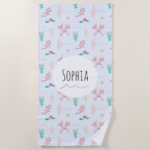 女の子モダンと可愛いAxolotlパターンキッズビーチ ビーチタオル