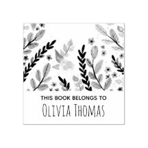 女の子モダンフローラ花と名前蔵書票