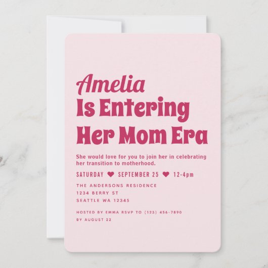 女の子モダンママ時代ミニマリスト赤ちゃんシャワー 招待状 (正面)