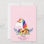 女の子モダンレインボーユニコーン花ベビーシャワー サンキューカード (裏面)