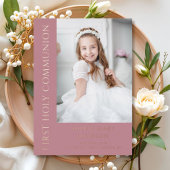 女の子モダン写真ピンク最初の聖餐式金ゴールド 箔招待状