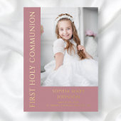 女の子モダン写真ピンク最初の聖餐式金ゴールド 箔招待状