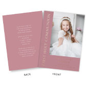女の子モダン写真ピンク最初の聖餐式金ゴールド 箔招待状