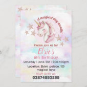 女の子ユニコーンテーマ誕生日の招待 招待状 (正面/裏面)