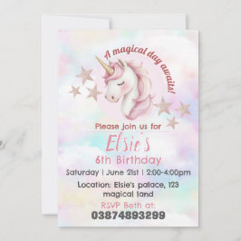 女の子ユニコーンテーマ誕生日の招待 招待状