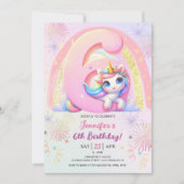 女の子ユニコーンマジカルレインボー6thバースデーパーティー 招待状 (正面)
