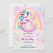 女の子ユニコーンマジカルレインボー8thバースデーパーティー 招待状 (正面)