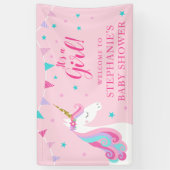 女の子ユニコーン赤ちゃんシャワーピンク 横断幕 (縦)