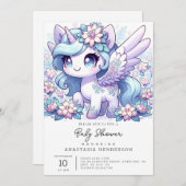 女の子ユニコーン赤ちゃんシャワー 招待状 (正面/裏面)