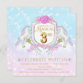 女の子ユニコーン3rd誕生日パーティの招待状 招待状 (正面/裏面)
