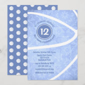 女の子ライトブルーバスケットボールバースデーパーティー 招待状 (正面/裏面)