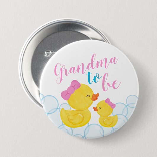 女の子ラバーアヒル赤ちゃんシャワーおばあちゃん 缶バッジ (正面&裏面)