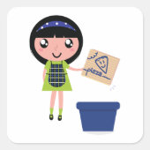 女の子リサイクルピザボックスおもしろいフレンドリーエコ スクエアシール (正面)