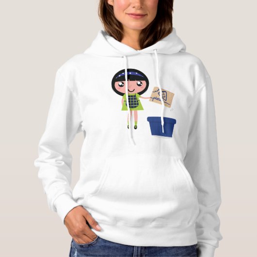 女の子リサイクルピザボックスおもしろいフレンドリーエコ パーカ (正面)