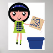 女の子リサイクルピザボックスおもしろいフレンドリーエコ ポスター (正面)