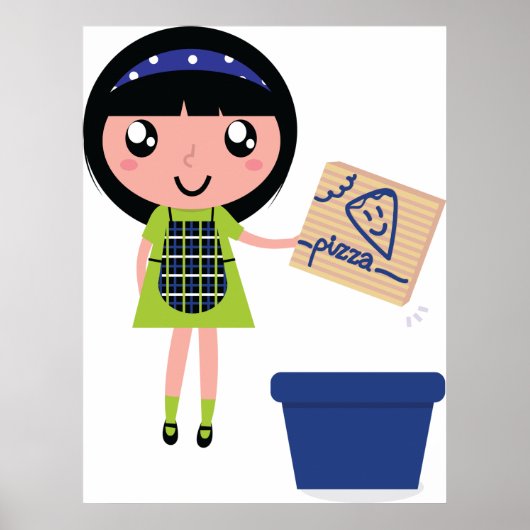 女の子リサイクルピザボックスおもしろいフレンドリーエコ ポスター (正面)