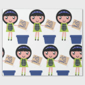 女の子リサイクルピザボックスおもしろいフレンドリーエコ ラッピングペーパー (フラット)