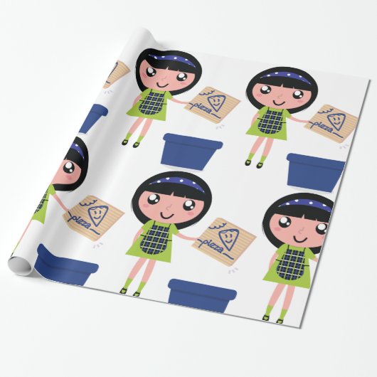 女の子リサイクルピザボックスおもしろいフレンドリーエコ ラッピングペーパー (アンロールド)