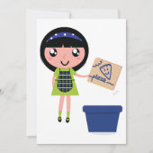 女の子リサイクルピザボックスおもしろいフレンドリーエコ 招待状 (正面)