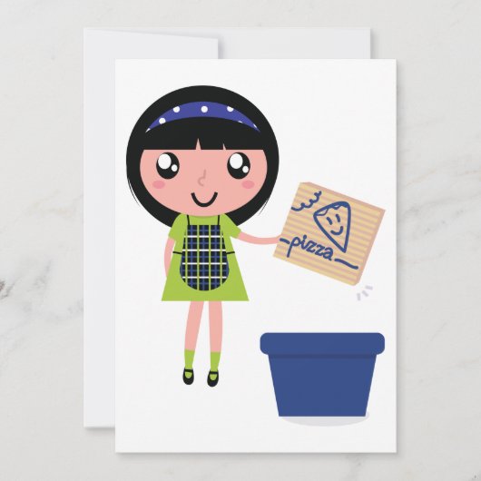 女の子リサイクルピザボックスおもしろいフレンドリーエコ 招待状 (正面)
