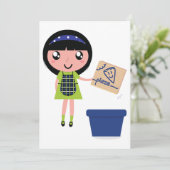 女の子リサイクルピザボックスおもしろいフレンドリーエコ 招待状 (スタンド正面)