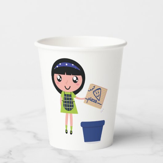 女の子リサイクルピザボックスおもしろいフレンドリーエコ 紙コップ (正面)