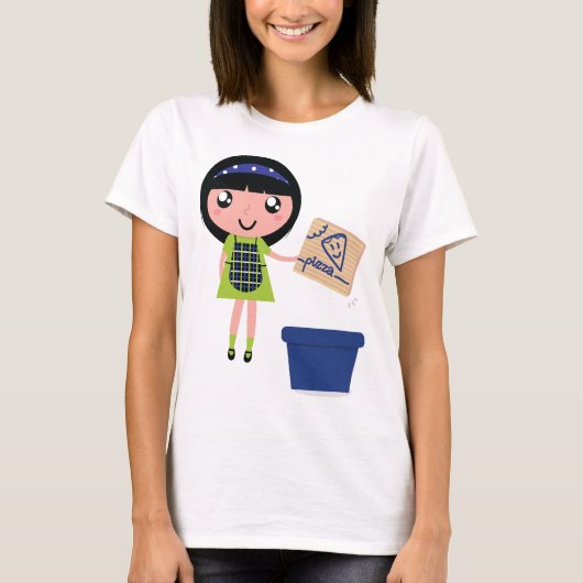 女の子リサイクルピザボックスおもしろいフレンドリーエコ Tシャツ (正面)