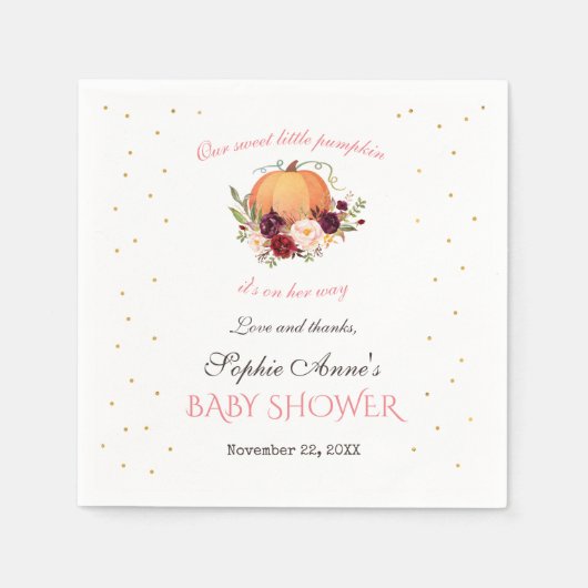女の子リトルカボチャ感謝ベビーシャワー スタンダードカクテルナプキン (正面)