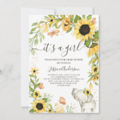女の子リースひまわり象の赤ちゃんシャワー 招待状 (正面)