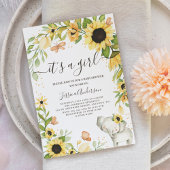 女の子リースひまわり象の赤ちゃんシャワー 招待状