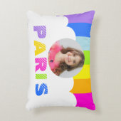 女の子レインボーストライプム写真名パリ枕 アクセントクッション (正面(垂直))