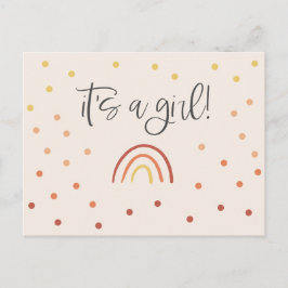 女の子レインボーピンクベビーシャワー招待状 ポストカード