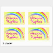 女の子レインボー名イエロー&ピンクidラベルシール 長方形シール (シート)