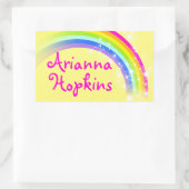女の子レインボー名イエロー&ピンクidラベルシール 長方形シール (バッグ)