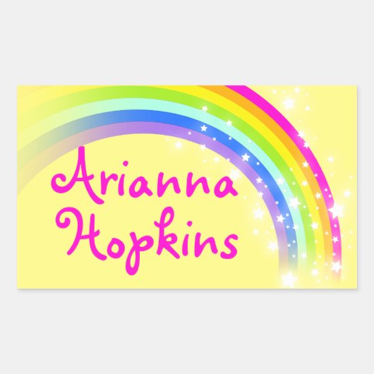 女の子レインボー名イエロー&ピンクidラベルシール 長方形シール (正面)