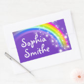 女の子レインボー名パープルidラベルシール 長方形シール (封筒)
